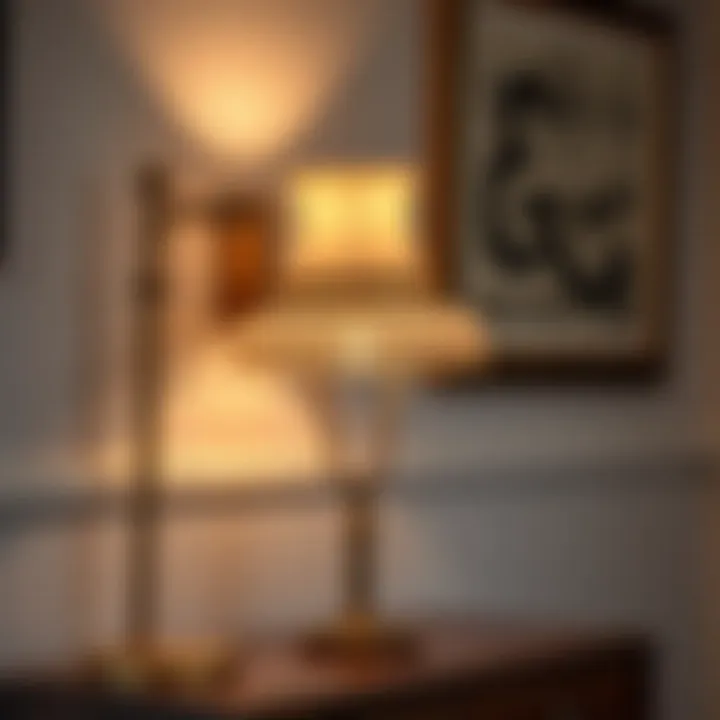 Vintage console lamp with intricate design on a wooden console table