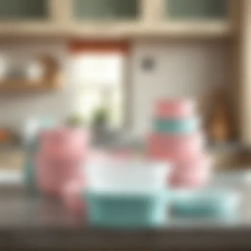 Pastel Perfection: Aesthetic Tupperware Charming pastel Tupperware set arranged aesthetically on a kitchen counter