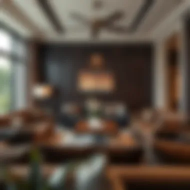 Stylish living room with dark brown seat cushions matching furniture