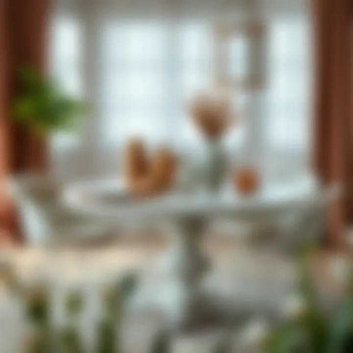 Charming setting of a round dining table adorned with decorative elements