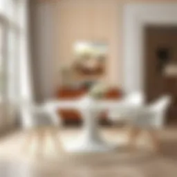 Elegant white round dining set with four chairs in a stylish interior