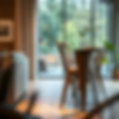 Elegant folding pub height chair in a modern dining setting.