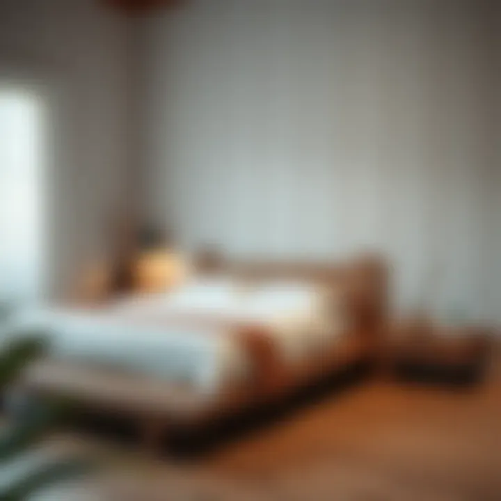 A beautifully styled queen-sized platform bed showcasing minimalist decor