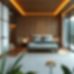Luxurious king size bed in a modern Japanese bedroom