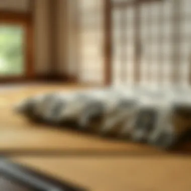 Traditional Japanese futon spread on a tatami mat