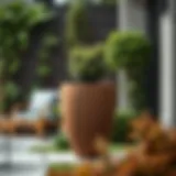 Elegant large brown planter in a modern garden setting