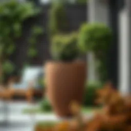 Elegant large brown planter in a modern garden setting