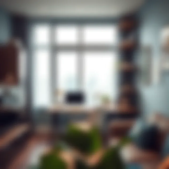 Space-saving Wall-mounted Workstation Wall-mounted desk in a modern apartment