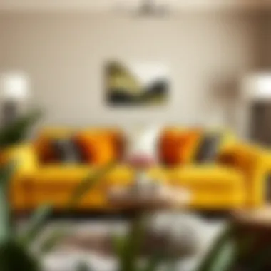 Cozy Decor with Mustard Sofa and Cushions Cozy mustard sofa set adorned with decorative cushions