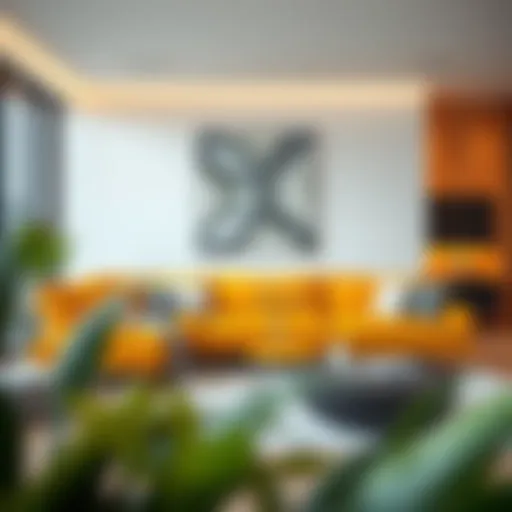 Modern Living Room Featuring Mustard Color Sofa Stunning mustard color sofa set in a modern living room