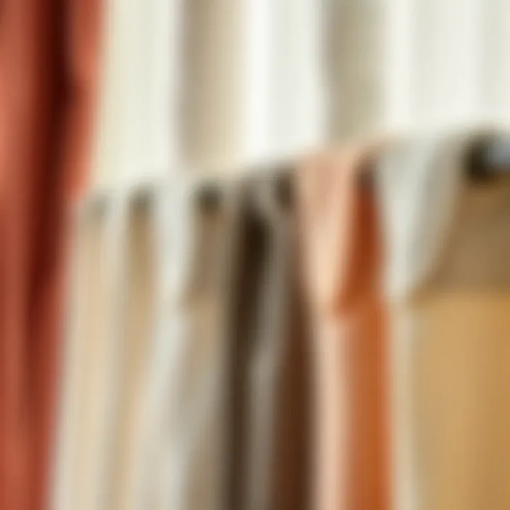 Close-up view of various fabric options for one rod curtain sets