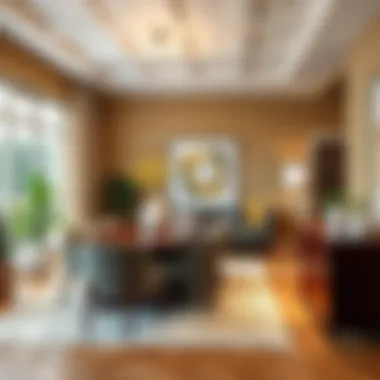 A vibrant dining area featuring contemporary furniture styles