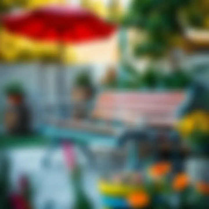 Colorful Metal Bench for Patios Colorful metal bench enhancing a patio area