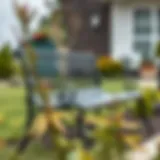 Contemporary Outdoor Metal Bench Contemporary outdoor metal bench in a garden setting