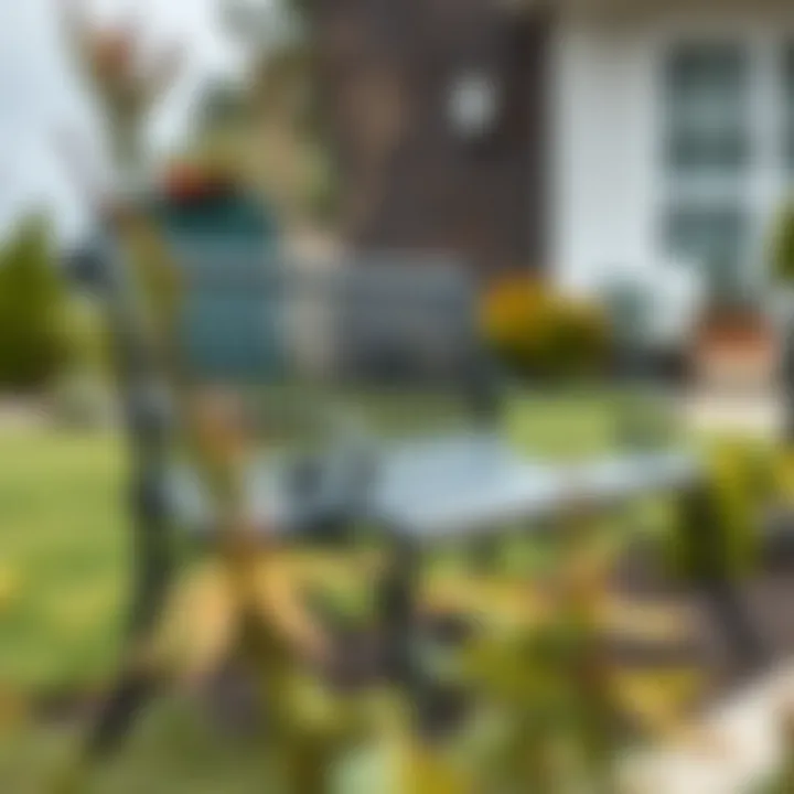 Contemporary Outdoor Metal Bench Contemporary outdoor metal bench in a garden setting