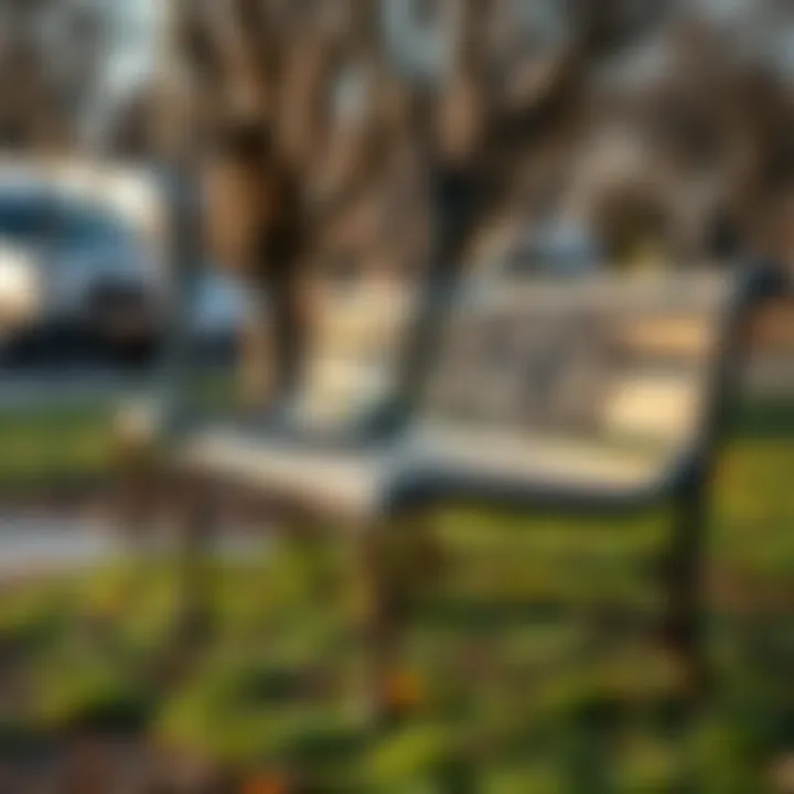 Rustic Metal Bench Design Rustic metal bench with intricate design in a park