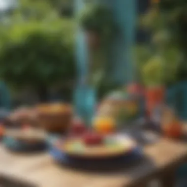 Colorful outdoor tabletop decor featuring vibrant tableware
