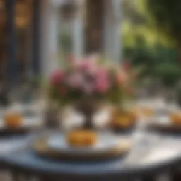 Elegant outdoor table setting with floral centerpiece