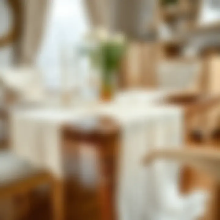 Elegant sheer table runner draped over a wooden dining table