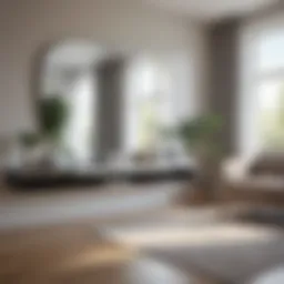 Elegant mirror reflecting light in a modern living room