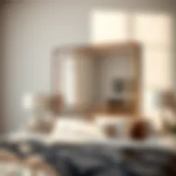 Elegant wall mirror reflecting natural light in a master bedroom