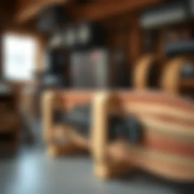 Close-up of materials used in skateboard holder construction