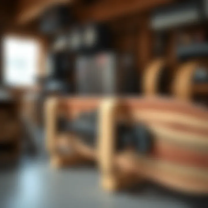 Close-up of materials used in skateboard holder construction