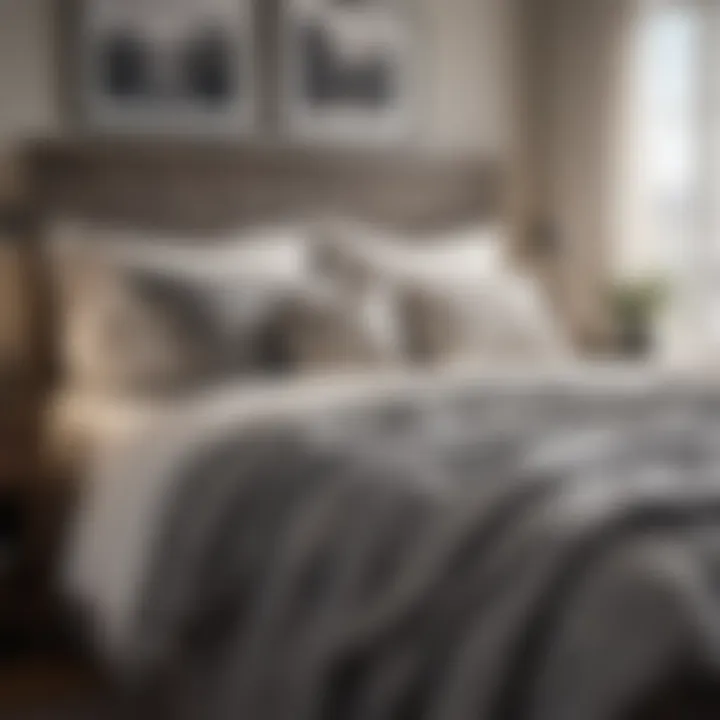 Cozy small bedframe adorned with decorative pillows and throws