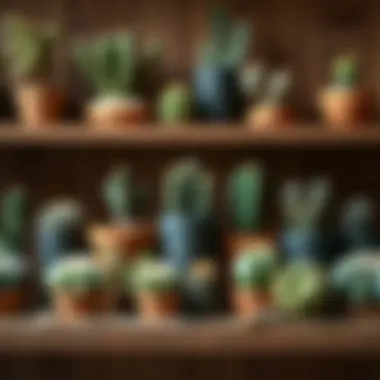 Diverse Small Cactus Varieties A vibrant collection of diverse small cactus varieties displayed elegantly on a wooden shelf.