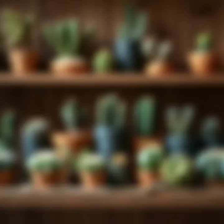 Diverse Small Cactus Varieties A vibrant collection of diverse small cactus varieties displayed elegantly on a wooden shelf.