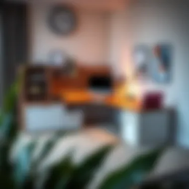 Stylish corner desk arrangement in a contemporary office