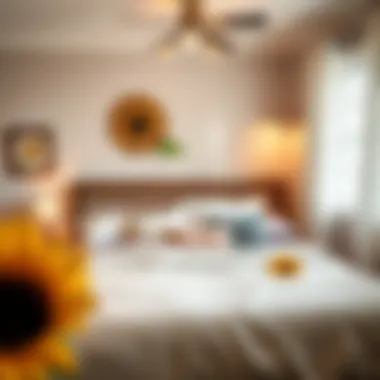 Cozy bedroom styled with sunflower decor
