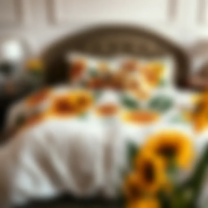 Luxurious sunflower comforter set on a queen-sized bed