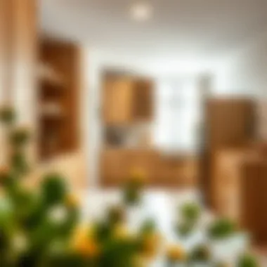 Stylish kitchen with tan cabinets paired with contrasting colors