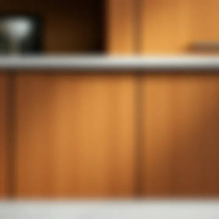 Close-up of textured tan cabinet finish showcasing detail