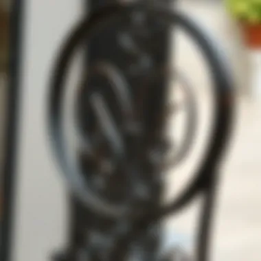 Close-up of a stylish wrought iron bistro chair showcasing intricate design