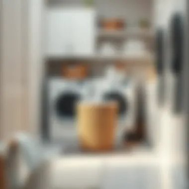 Modern Laundry Room with an Elegant Basket Stylish laundry basket with a lid placed in a modern laundry room