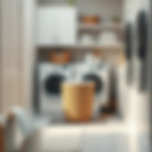 Modern Laundry Room with an Elegant Basket Stylish laundry basket with a lid placed in a modern laundry room