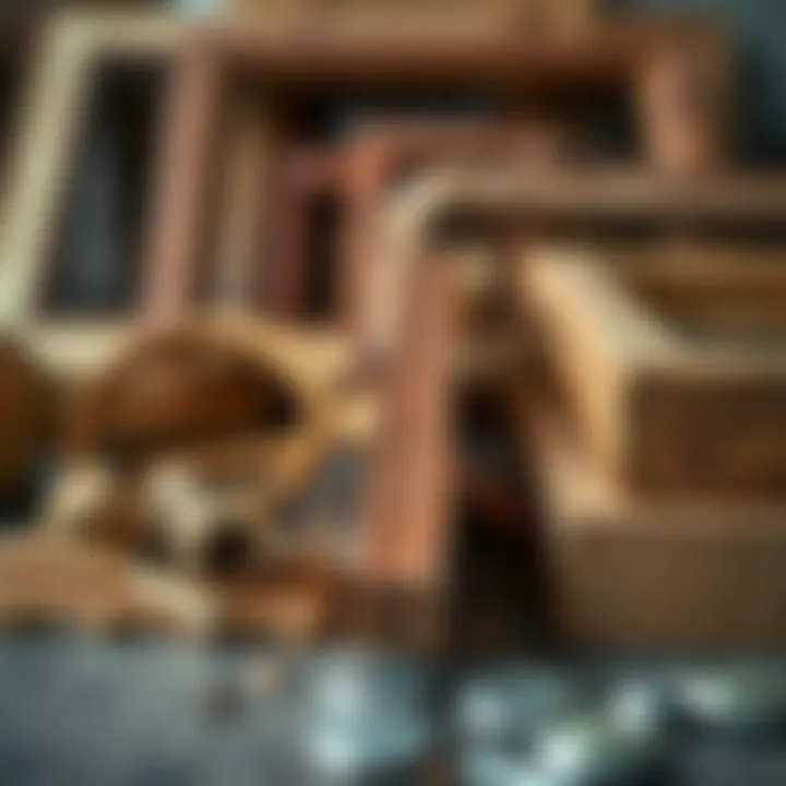 Close-up view of materials used in crafting rustic poster frames