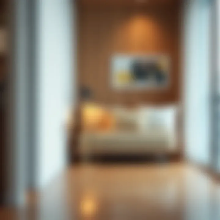 Compact futon on wheels utilized in a small apartment space