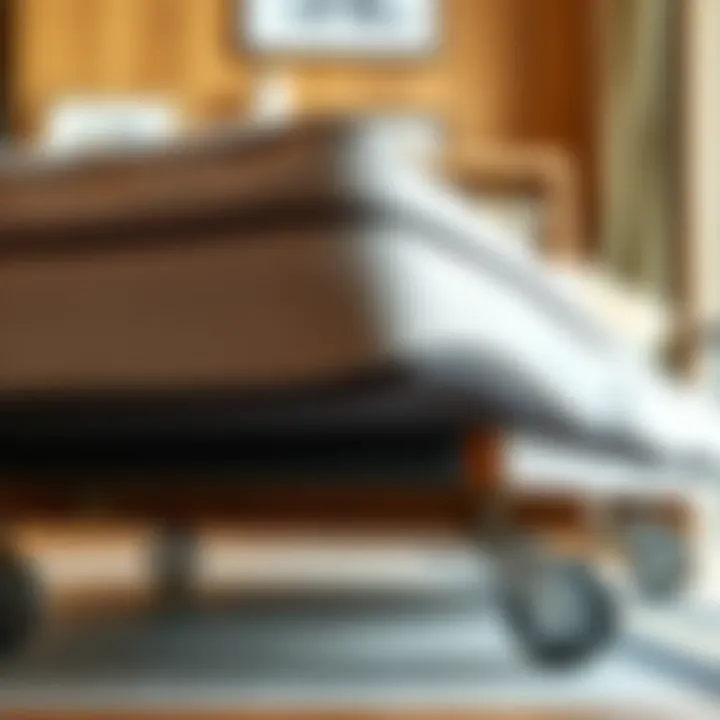 Detailed view of futon on wheels highlighting craftsmanship and materials