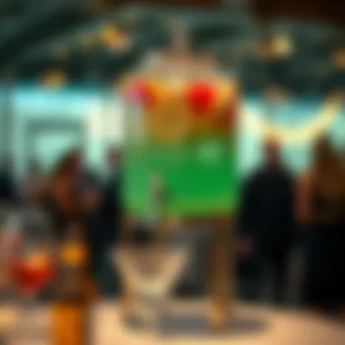 Elegant Drink Dispenser at a Social Gathering Elegantly designed 1.5 gallon drink dispenser with stand showcased at a social event.