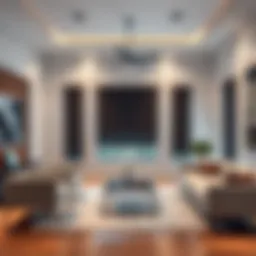 Elegant living room featuring blackout blinds and modern decor