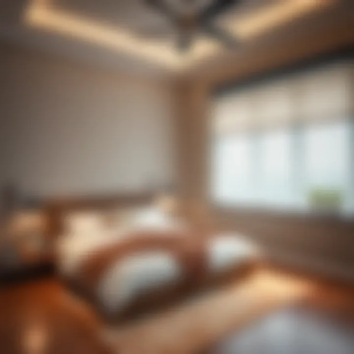 Stylish bedroom with blackout blinds creating a serene atmosphere