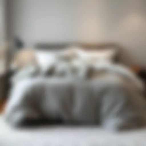 Elegant grey and white duvet contrasting against a modern bedroom setting