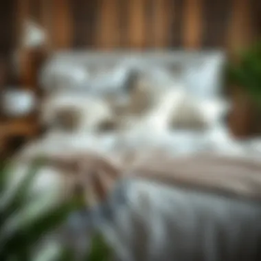 Stylish bedroom decor showcasing grey and white duvets with accent pillows