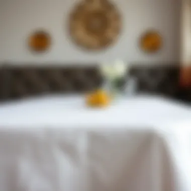 Close-up of fabric texture on a white tablecloth