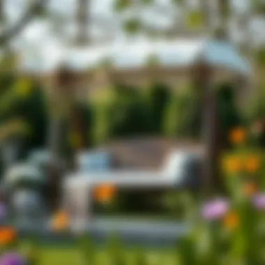 Elegant Patio Swing in Garden Elegant patio swing with a canopy in a garden setting