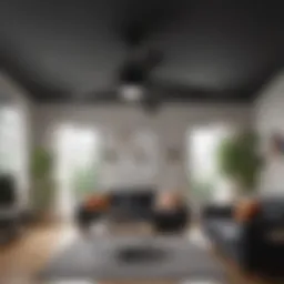 Sleek matte black ceiling fan with light in a modern living room.
