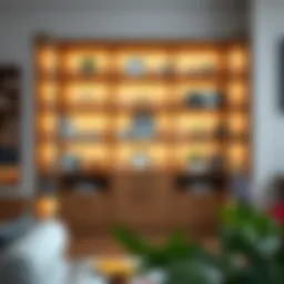 Elegant wide bookcase with drawers showcasing a collection of books and decor items